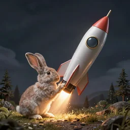 panic attack rabbit ridding a rocket