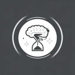 minimalist circle logo icon for a wandering mind, contained within a circled, brain funnel attention, hourglass, stars, retro psychology, victo ngai, kilian eng, lois van baarle