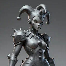 a statue of a court jester with spikes on his head, cyberpunk art by android jones, cgsociety, fantasy art, angular, zbrush, darksynth