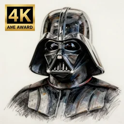A portrait drawing of Darth Vader. Art by Hiyao Miyazaki. Extremely detailed. Beautiful. 4K. Award winning.