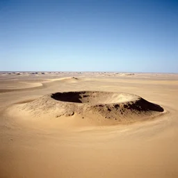 a large crater in the middle of a desert, a photo by chesley bonestell, pinterest, superflat, associated press, national geographic