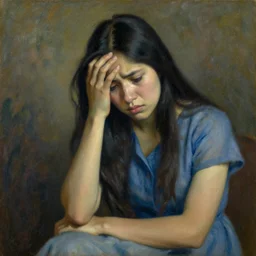 impressionist painting of a stressed filipina girl