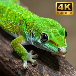close - up portrait of a beautiful green gecko with glowing intricate scales, very beautiful, award winning photography, 4 k