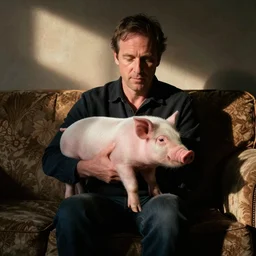 john oliver giving birth to piglets, on a sofa