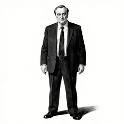 George Soros full body portrait, body horror, black and white Illustration by Junji Ito