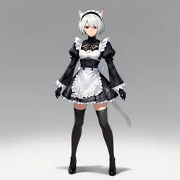 full body portrait of 2B nier automata wearing a cat maid suit by Thomas romain, trending on artstation, artstationHD, artstationHQ