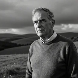 gus hall in a sweater, black and white photograph