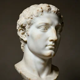 photo of a marble bust sculpture of a cyclops with a singular eye socket from ancient greece by michelangelo