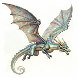 a beautiful iridescent flying dragon, graphic novel illustration, arthurrackham williamblake