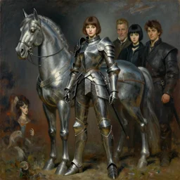 portrait full body girl metal armor and metal horse poses beautifull face no blur painting by gaston bussiere, greg rutkowski, yoji shinkawa, yoshitaka amano, tsutomu nihei, donato giancola, tim hildebrandt, oil on canvas, trending on artstation, featured on pixiv, cinematic composition, 8 k