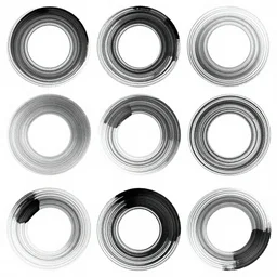 ink, brush strokes, calligraphic, circles packing, limited colour pattern, highly artistic, gradient
