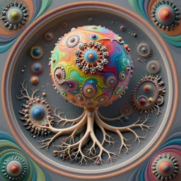 close up circular border with abstract symmetrical designs colorful sphere, concept art, nature, fractals, depth of field, roots, fractals, mandelbrot, fluid simulation in houdini, subsurface scattering, volumetric, very detailed, trending on artstation, rendered in octane, cgsociety