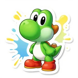 symmetrical die cut sticker, yoshi from yoshi's island, splatter paint