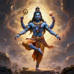 indian lord shiva dancing in the universe hyper realistic, highly detailed