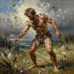 a detailed and vibrant painting of joel glazer being tarred and feathered