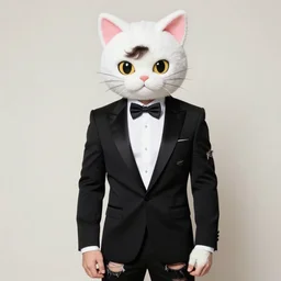 cute fashion vogue kittycat man man wearing a cat costume wearing a tuxedo ripped physique simon stalenhag gerald brom bastien grivet greg rutkowski portrait