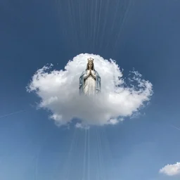 wide angle sky with 0 8 0 virgin mary cloud in center, path tracing, ray tracing, illusion