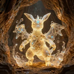 ( rock type pokemon ) creature creature in a alaska cavern, warm tones, bioluminescent bioluminescent translucent translucent : : by michal karcz, daniel merriam, victo ngai and guillermo del toro : : ornate, dynamic, particulate, intricate, elegant, highly detailed, centered, artstation, smooth, sharp focus, octane render, 3 d