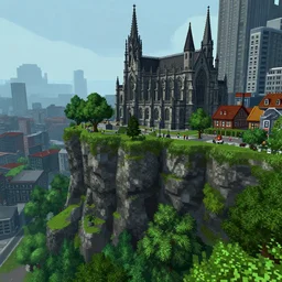 gothic architecture busy city on a cliff by the city side, lossy graphics, raster playstation render graphics, high quality game screenshot, scenery art dense foliage art by kim jung giu and weta studio, and lucasfilm and jesper ejsing and norman rockwell partly inspired by greg rutkowski hd