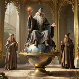 old wizard sitting atop his orb of truth, sunlight study, art nouveau, by rachel ruysch and cornelis de heem and ( ( ( ( lisa frank ) ) ) ), 8 k, octane render