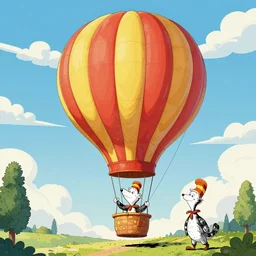 a giant platypus hot air balloon, cartoon style, dr seuss