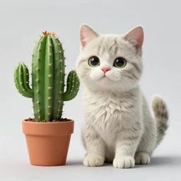 surreal, cute kitten shaped as cactus cactus shaped as kitten, half kitten half cactus, in a pot, on the table, herbology, hd photography, coherent, intricate, radiant light