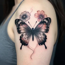 creative butterfly and flower mixed tattoo