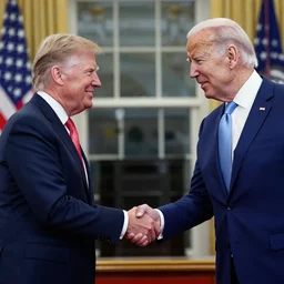 joe biden shaking hands with donald trump, photorealistic, 4 k