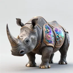 An aetherpunk rhino wearing magic inflused armor, intricate artwork by Tooth Wu and greg rutkowski and artgerm and justin gerard, cinematic, hyper realism, high detail, octane render, unreal engine, 8k, Vibrant colors, Smooth gradients, High contrast, depth of field, aperture f2.8