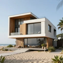 beautiful modern house in beach with high detail, 8 k, stunning detail, works by artgerm, greg rutkowski and alphonse mucha, unreal engine 5, 4 k uhd