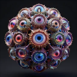 a multicolor fractal mandelbulb god with multiple eyes karol bak, ayami kojima, artgerm, concept art, sharp angles, robot, 3 d, octane render, 8 k, unreal engine