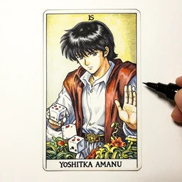 portrait dices and belladonna tarot card, pen and ink, intricate line drawings, by Yoshitaka Amano, Ruan Jia, Kentaro Miura, Artgerm, watercolor