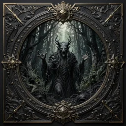 massive scale, super detailed, ring wraith, gloomy, mirror, dark, emotional fantasy illustration, insanely detailed, in a deep forest, intricate, plastic surface, matte painting, unreal engine, black paper, intricate and black and silver line work, god rays, excitement, renaissance, hypermaximalist, ornate, luxury, elite, horror, creepy, ominous, haunting, matte painting, jeremy mann, nick alm, exquisite detail, dark muted colors, top light, cinematic, art deco border, golden ratio