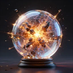 exploding glass ball, side view, explosion, fantasy, style artstation, style greg rutkowsk, octane render, unreal engine 6, epic game graphics, fantasy, conceptual art, ray tracing