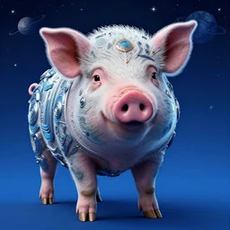 a beautiful portrait of a cyberpunk pigglet, blue space with stars and planets in the background by greg rutkowski and wlop, digital art, highly detailed, fine detail, intricate, ornate, complex