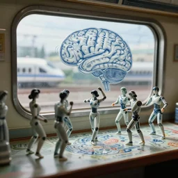 fuji gfx, wide lens, tilt shift ; beautiful hyperrealistic film still from devanagari movie of traveling cyborg dance scene directed by tati in style of 1 9 9 0 s frontiers in miniature porcelain kintsugu macro design magazine architectural art studio seinen manga closeup 3 / 4 portrait edition, real - life shinkansen window landscape view of porcelain sci - fi font brain map, highly detailed