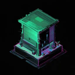 Glitch art, dark, isometric
