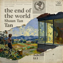 the end of the world by shaun tan, detailed, intricate, torn paper decollage, oil on canvas by edward hopper, ( by mattias adolfsson ), by moebius