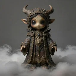 biblic daemonic druid ooak doll, in clouds, portrait by greg hildebrandt, studio lighting, muted colors, by terry richardson, by frank frazetta, extreme detail, reflections, trending on artstation, 8 k