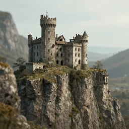 a abandoned castle on the edge of a high cliff, 8 k, shallow depth of field, intricate detail, concept art,