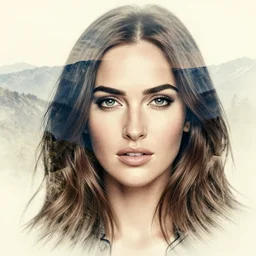 megan fox face faded in realistic mountain scenery, double exposure effect, medium sized tattoo sketch, amazing detail, trending on pinterest, in the style of brandon kidwell