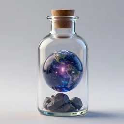 universe in a glass bottle, hd, realistic,