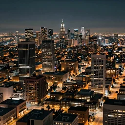 a sprawling building complex in los angeles at night. photo by james cameron