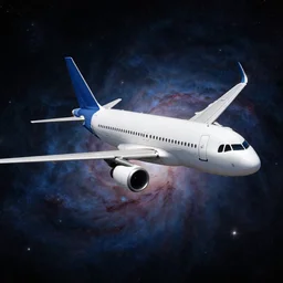 picture of an airbus A320 flying in space, star nebula in the background, high resolution picture, 4k, ultra realistic, octane render, photorealistic