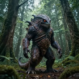 wide angle dslr photograph of a very hairy demogorgon, standing in a forest clearing, epic cinematic lighting, lifelike image