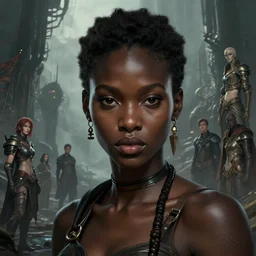 character concept art of a dark fantasy african female, key visual, realistic shaded perfect face, fine details, dystopian environment and background, by stanley artgerm lau, wlop, rossdraws, james jean, andrei riabovitchev, marc simonetti, and sakimichan, trending on artstation