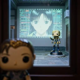 fuji 5 0 r, 3 5 mm, hyperrealism ; closeup ran film still of courtyard interior with window view ; in the background projection of beautiful matrix film still of seinen manga gold funko pop cyborg statue ; style of 1 9 9 0 frontier in extreme closeup porcelain photography magazine architectural studio edition, highly detailed, cinematic lighting, 8 k