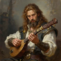 a _ fantasy _ style _ portrait _ painting _ of pasific male charismatic bard playing instrument, rpg dnd oil _ painting _ unreal _ 5 _ daz. _ rpg _ portrait _ extremely _ detailed _ artgerm _ greg _ rutkowski _ greg
