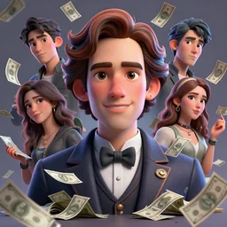 colourful caricature - 3 d vfx art - portrait of a jacob rothshild with money all around hime, art style by james jean and hsiao - ron cheng and ania zouravliov and takato yamamoto, character concept art, unreal engine render, digital illustration, sharp, intricate detail, volumetric light, ray tracing, soft light, symmetric, pinterest, artstation, behance,