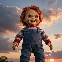 sunset clouds in shape of screaming chucky doll
